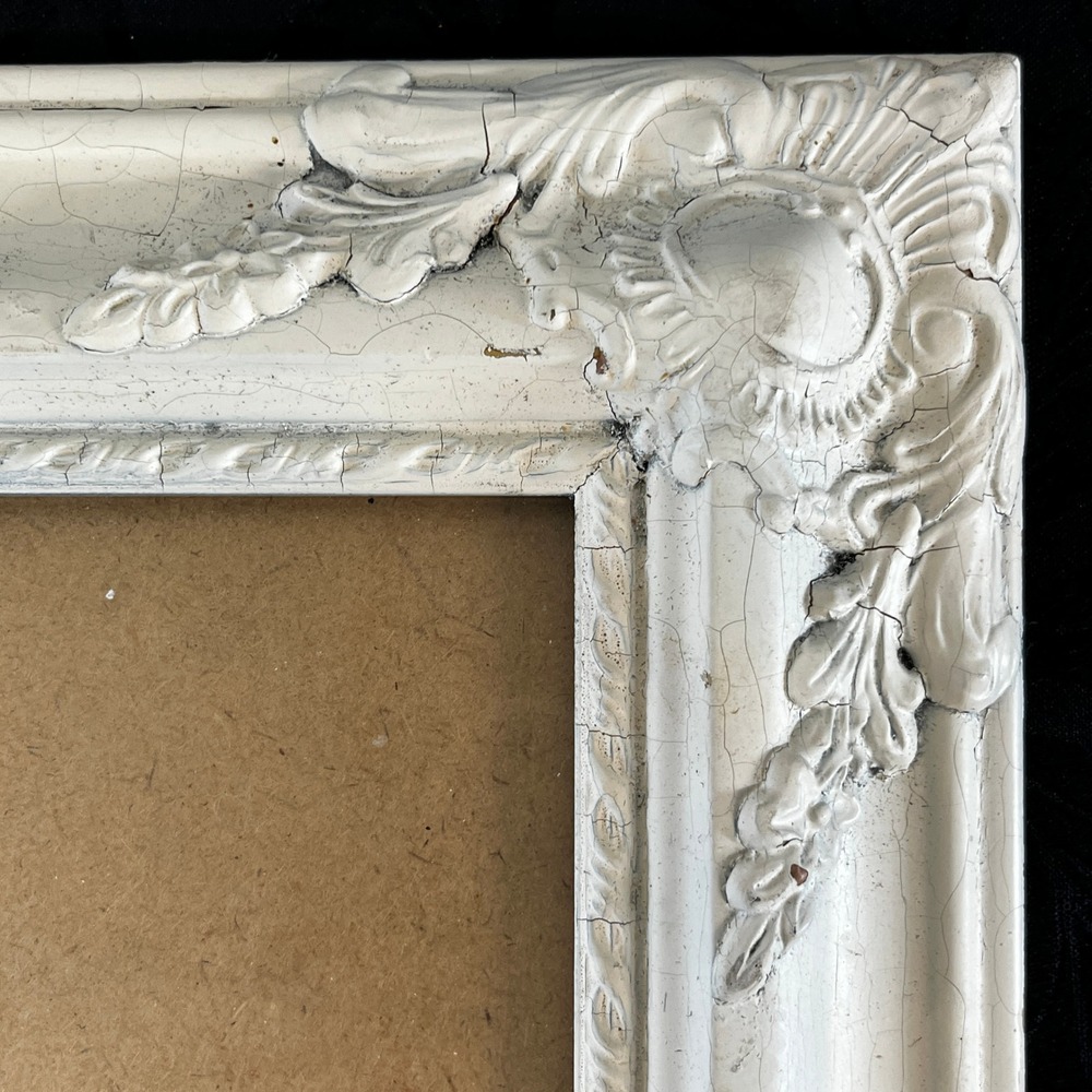 Vtg Picture Frame Ornate White Crackle 14.5x17.5" Shabby Chic Wall Decor Baroque - Picture 7 of 9